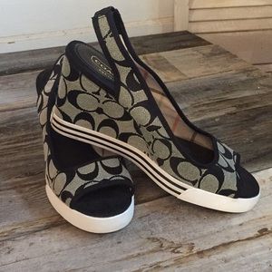 💯 Coach black sling back wedges 7.5-8.5